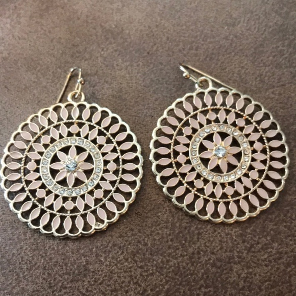 Gold medallion earrings with sparkle accents